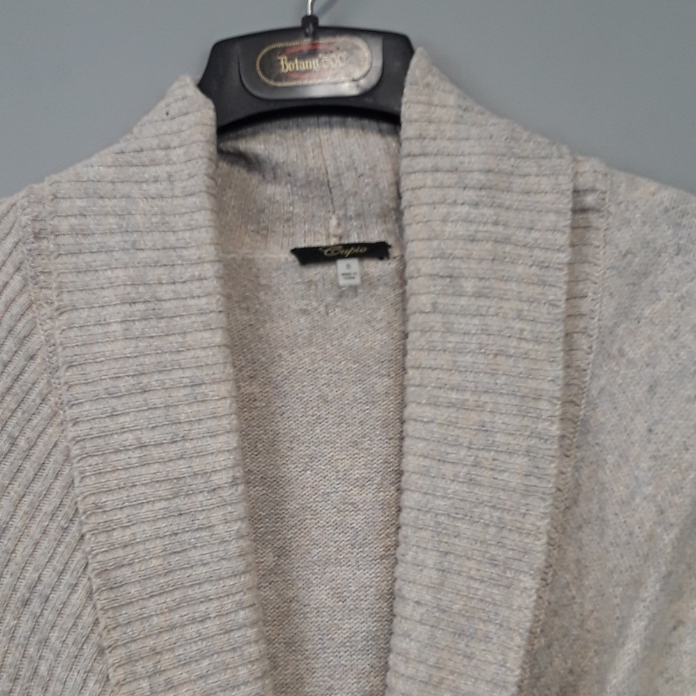 CUPIO Tan Knit Angled Front Zip Up Wool Sweater - Picture 2 of 8